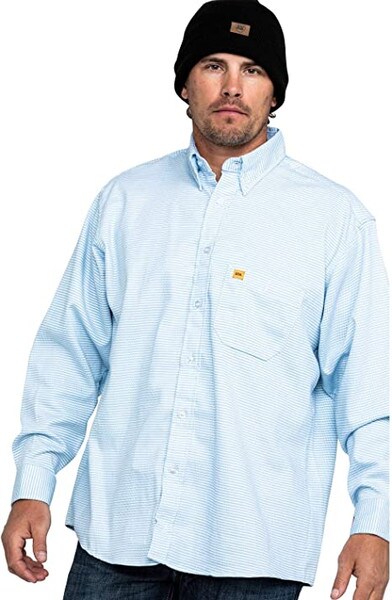 Wrangler Men's Fashion FR Tonal Stripe Work Shirt in Light Blue